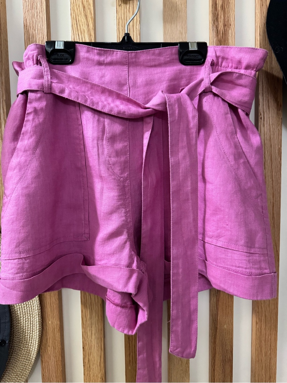Melissa Nepton 100% Linen Shorts Paperbag Waist High Rise Tie Belt